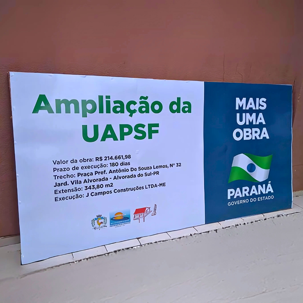 Placa de Obra em Chapa Galvanizada Adesivada
