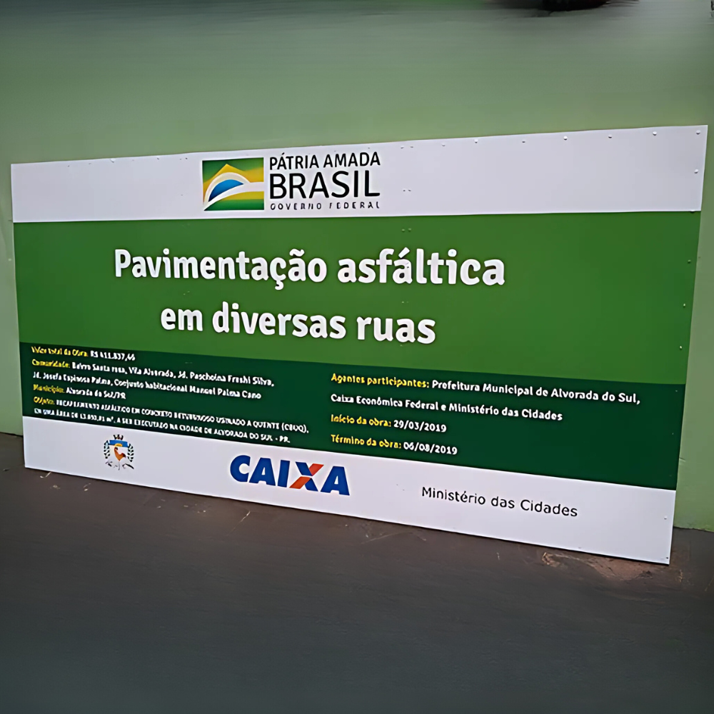 Placa de Obra em Chapa Galvanizada Adesivada