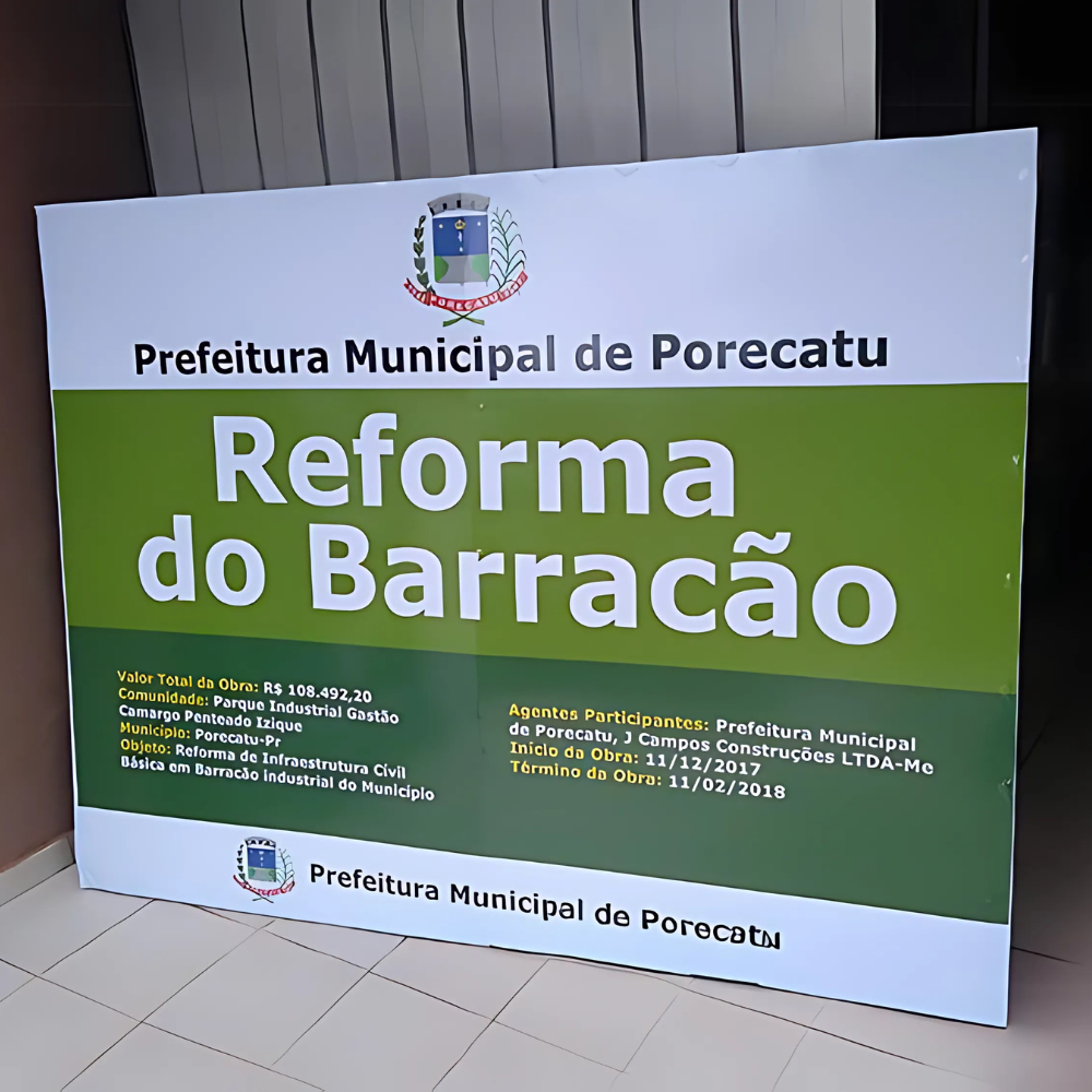 Placa de Obra em Chapa Galvanizada Adesivada