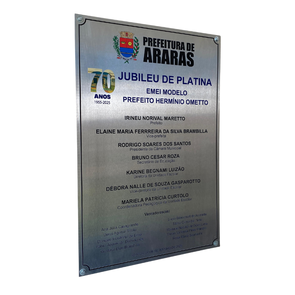 Placa de Inauguração em Aço Inox Polido - Multicores Comunicação Visual