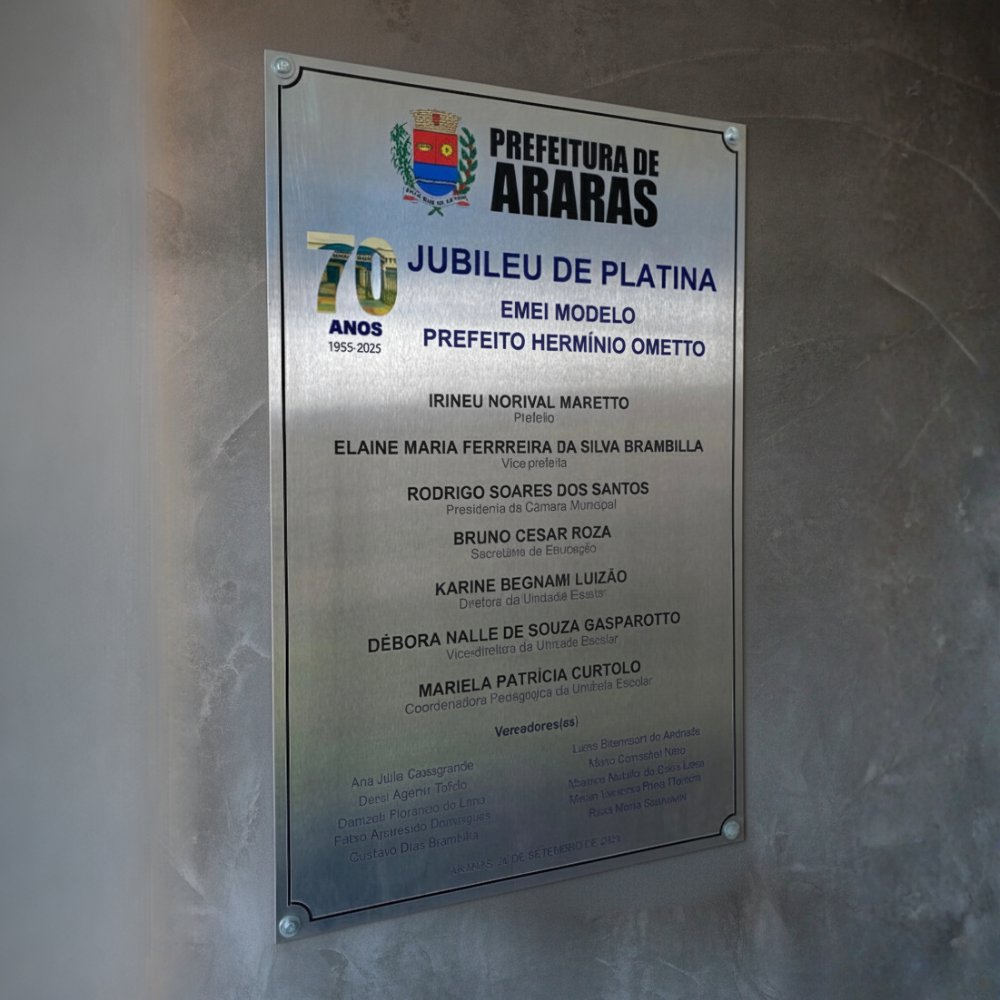 Placa de Inauguração em Aço Inox Polido - Multicores Comunicação Visual