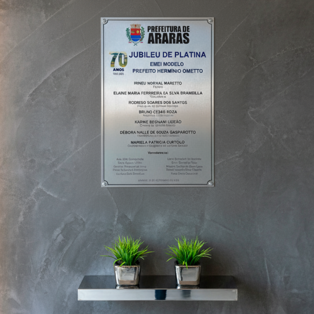 Placa de Inauguração em Aço Inox Polido - Multicores Comunicação Visual