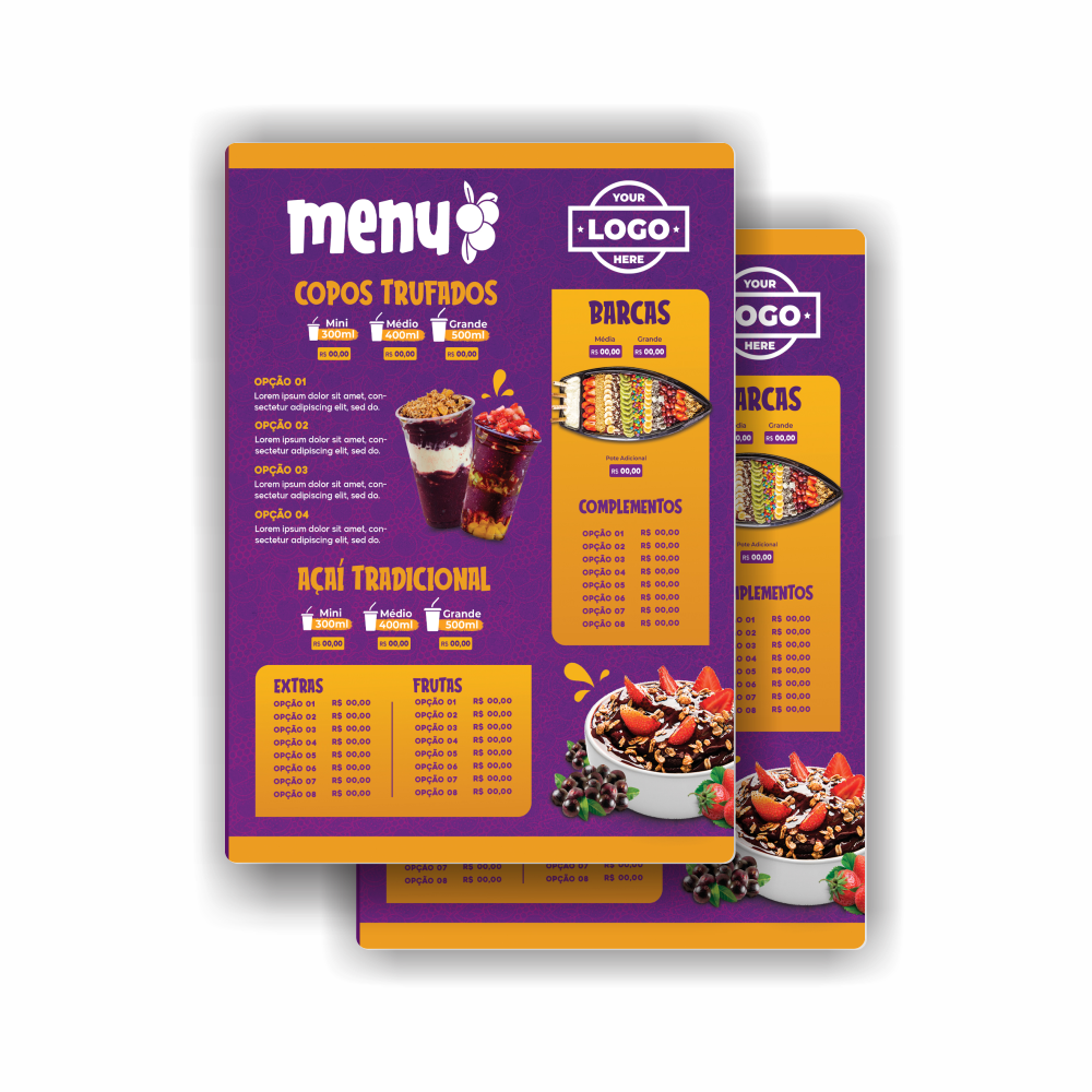 Cardápio em PVC 2mm Adesivado - Multicores Comunicação Visual